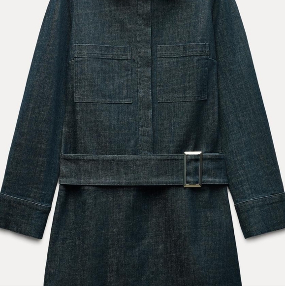 Zara Denim Blue Belted Dress Size XS - Picture 3 of 16